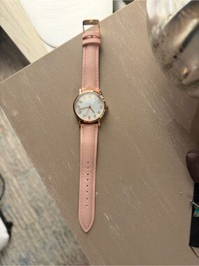 Pink Leather Strap Watch with Rose Gold Case